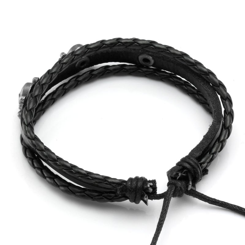 MILAKOO 6Pcs Men Gothic Braided Leather Bracelets Black Punk Rock Skull Retro Bracelet Adjustable - Image 3